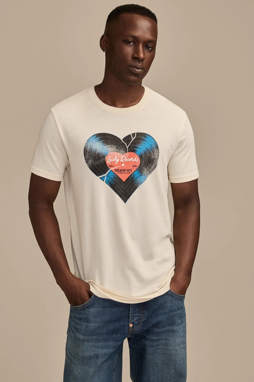 Image of Lucky Brand Broken Record Tee - Men's Clothing Tops Shirts Tee Graphic T Shirts in Bone White
