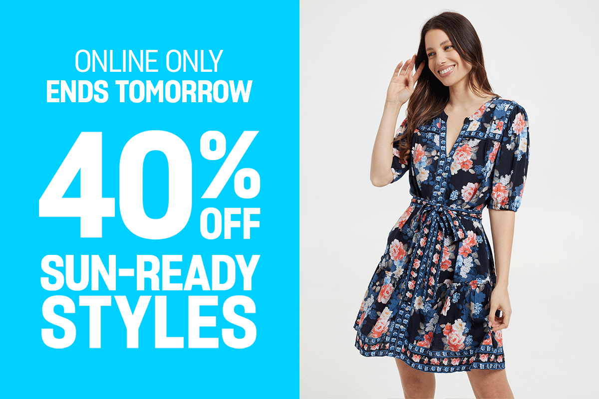 Online only, ends Monday. 40% off sun-ready styles