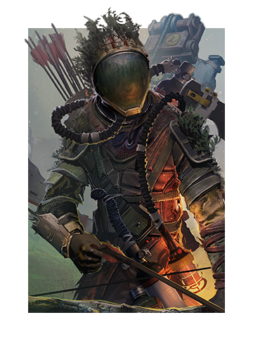Key art for ICARUS: Console Edition featuring a player character wielding a bow and decked out in survival gear, including an oxygen mask and tank.