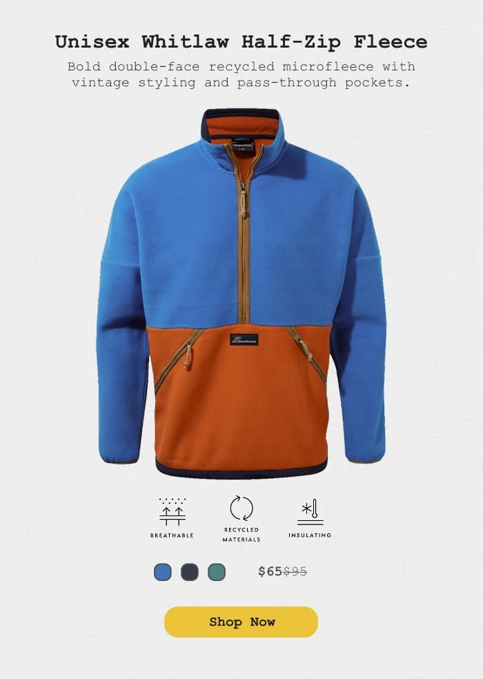 Studio product photo of the Unisex Whitlaw Half Zip Fleece: On Sale Now.