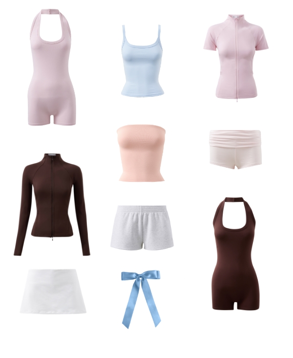 ANABELLE ACTIVE ROMPER $40, SLEEK RIRI SCHOOP NECK TANK $20, TORI ZIP THROUGH ACTIVE JACKET $45, FAE WRAP ACTIVE JACKET $40, SOFT RUCHED BOOTY SHORT $25, SUPER SMOOTH TUBE TOP $20, JENNI SHORT SLEEVE ACTIVE ZIP THROUGH JACKET $40