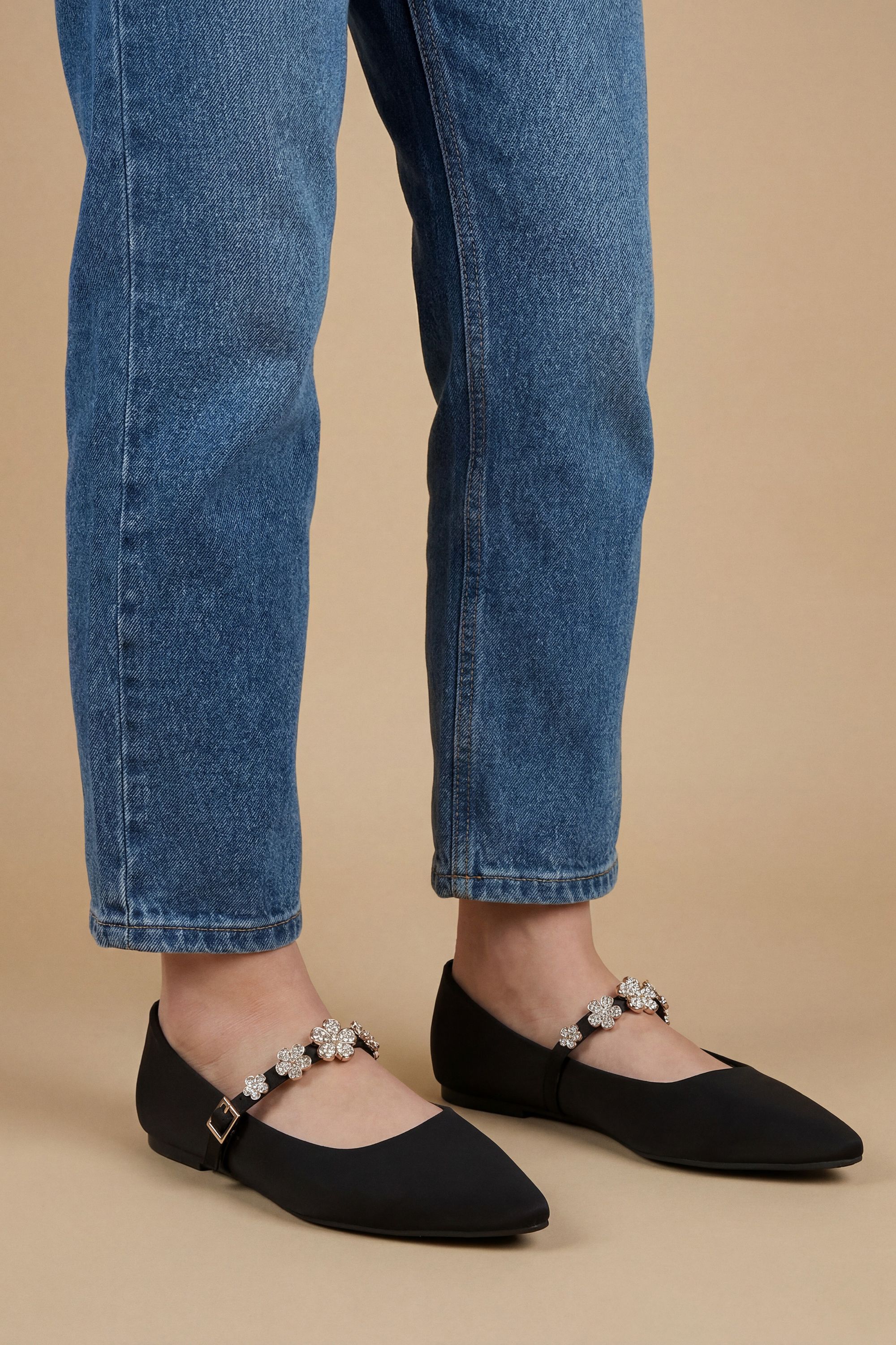 Jem Satin Flower Brooch Detail MaryJane Ballet Pumps