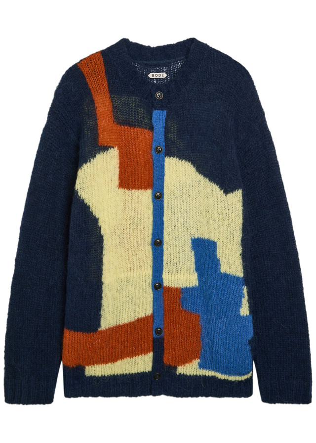 BODE Chapeau colour-blocked brushed alpaca-blend cardigan