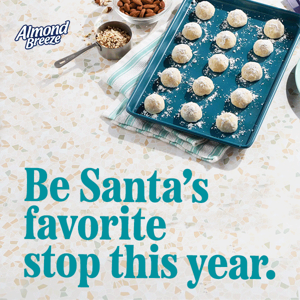 Animation featuring various holiday cookies and text reading “Be Santa’s favorite stop this year.”