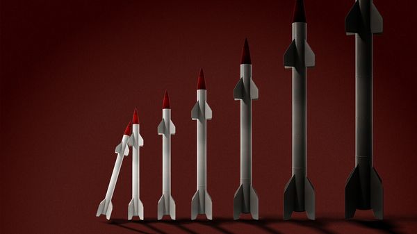 A line of missiles increasing in size.
