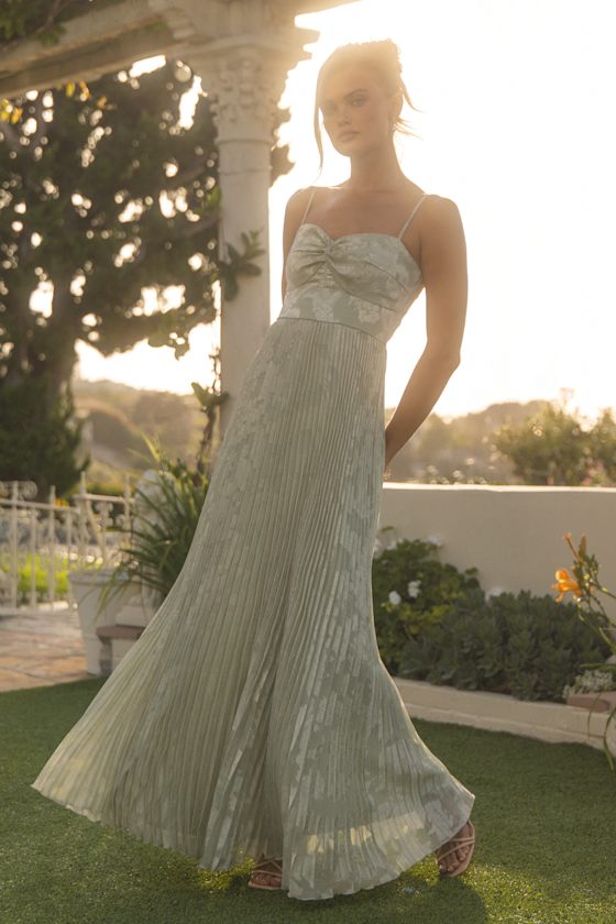 Image of Candia Sage Floral Jacquard Satin Maxi Dress