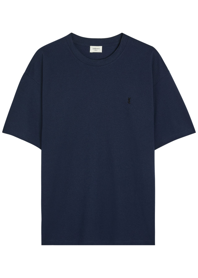 SAINT LAURENT Logo-embroidered piqué cotton-blend T-shirt