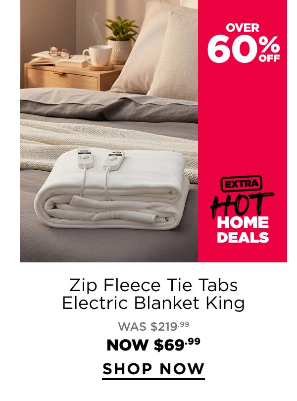 Zip Fleece Tie Tabs Electric Blanket