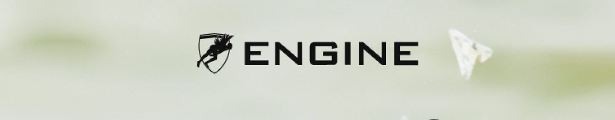 Engine logo with a silhouette of a person paragliding.