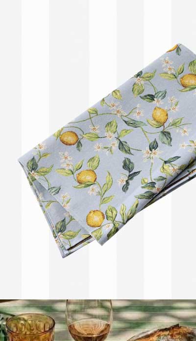 Tavola Lemons French Country Blue Cotton Floral Table Runner