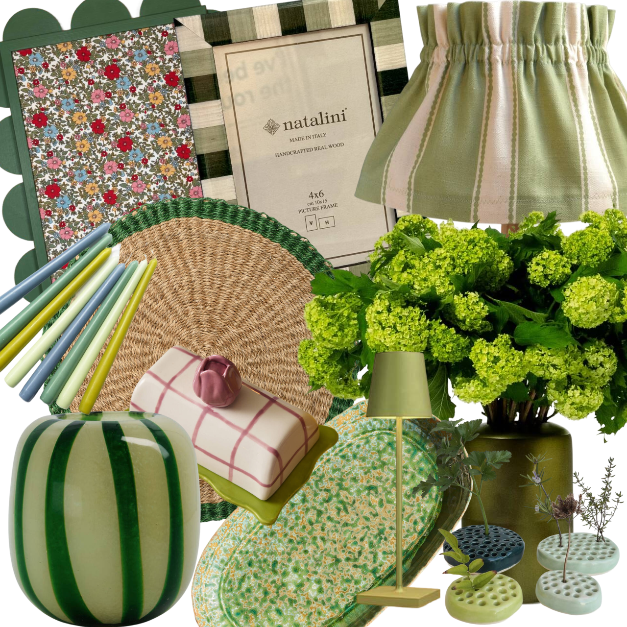 Green home trend collage of products