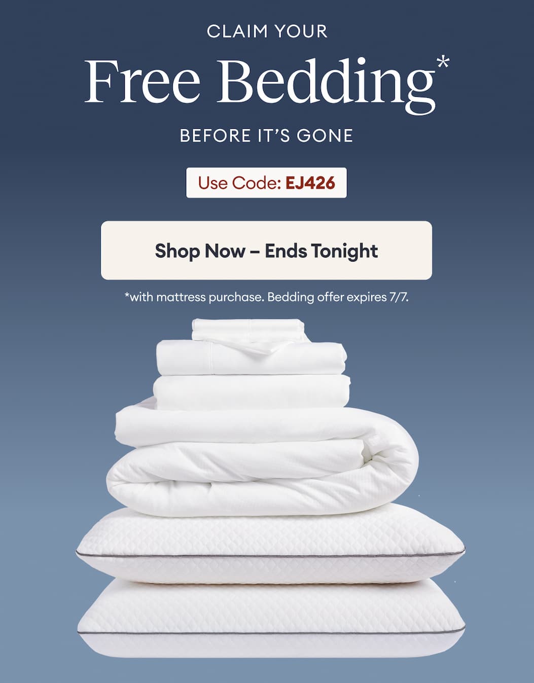Free Luxury Bedding Set w/ Mattress Order - Use code: EJ426