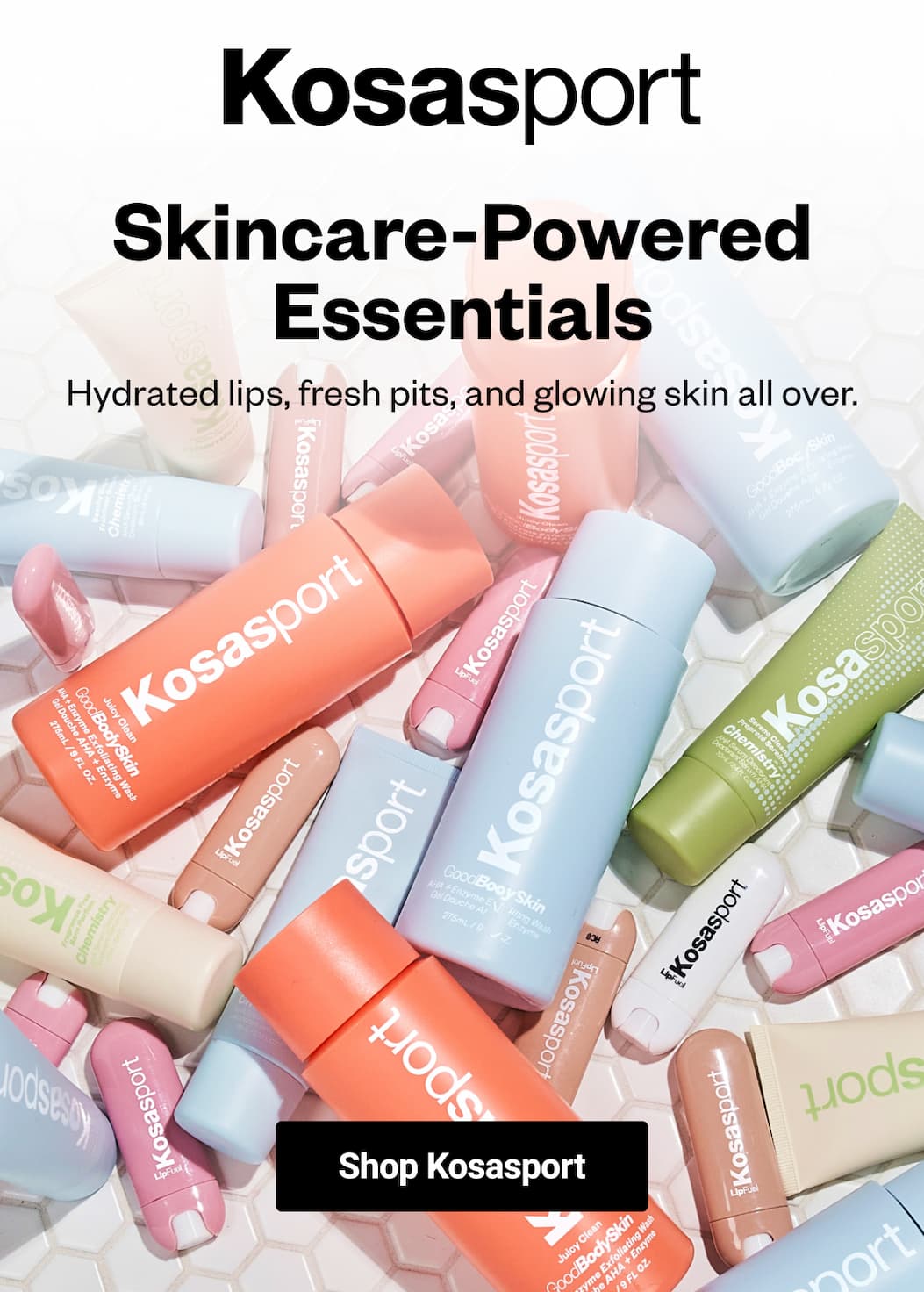 Hydrated lips, fresh pits, and glowing skin all over. [Shop Kosasport]