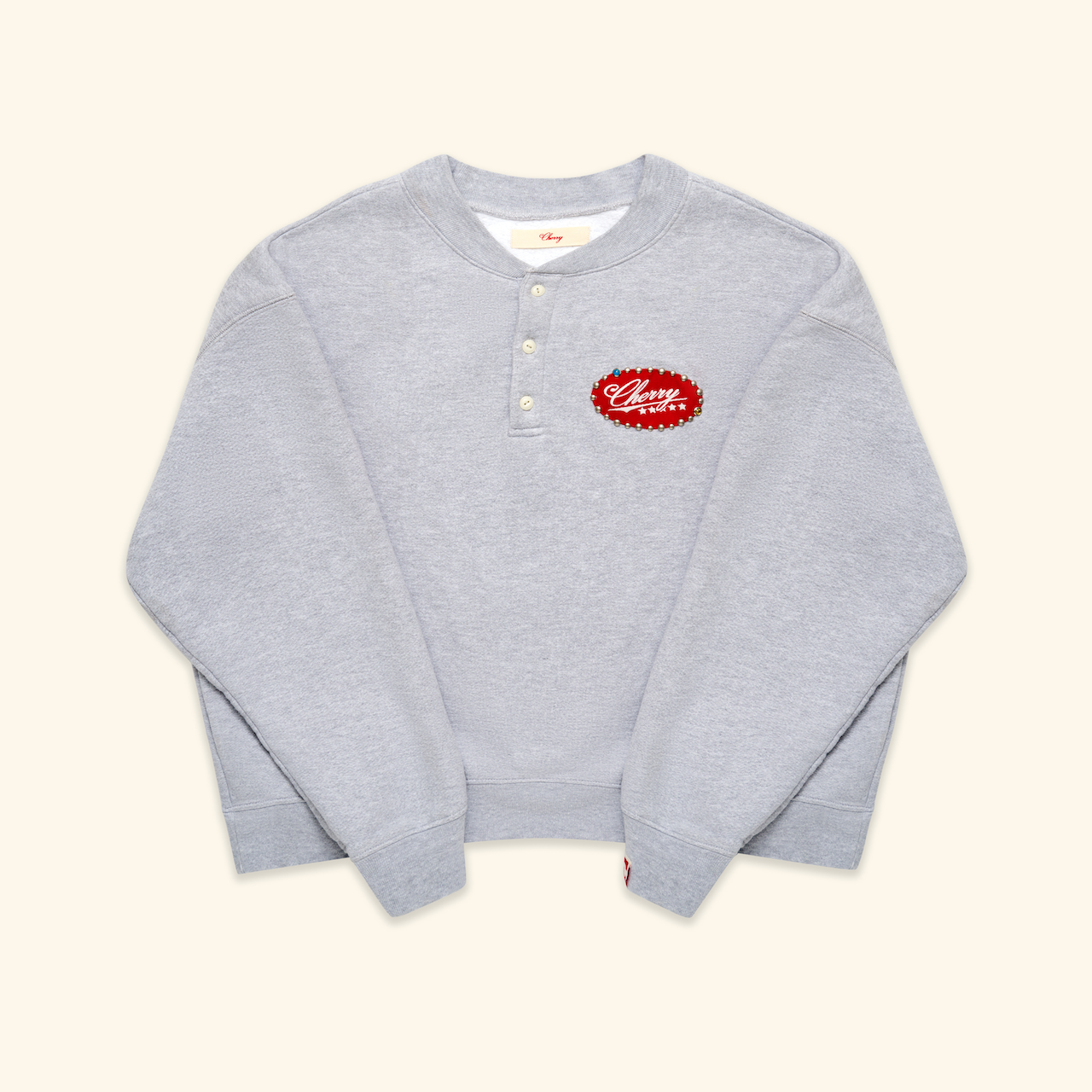 Image of Five Star Studded Henley Crewneck (Heather Grey)
