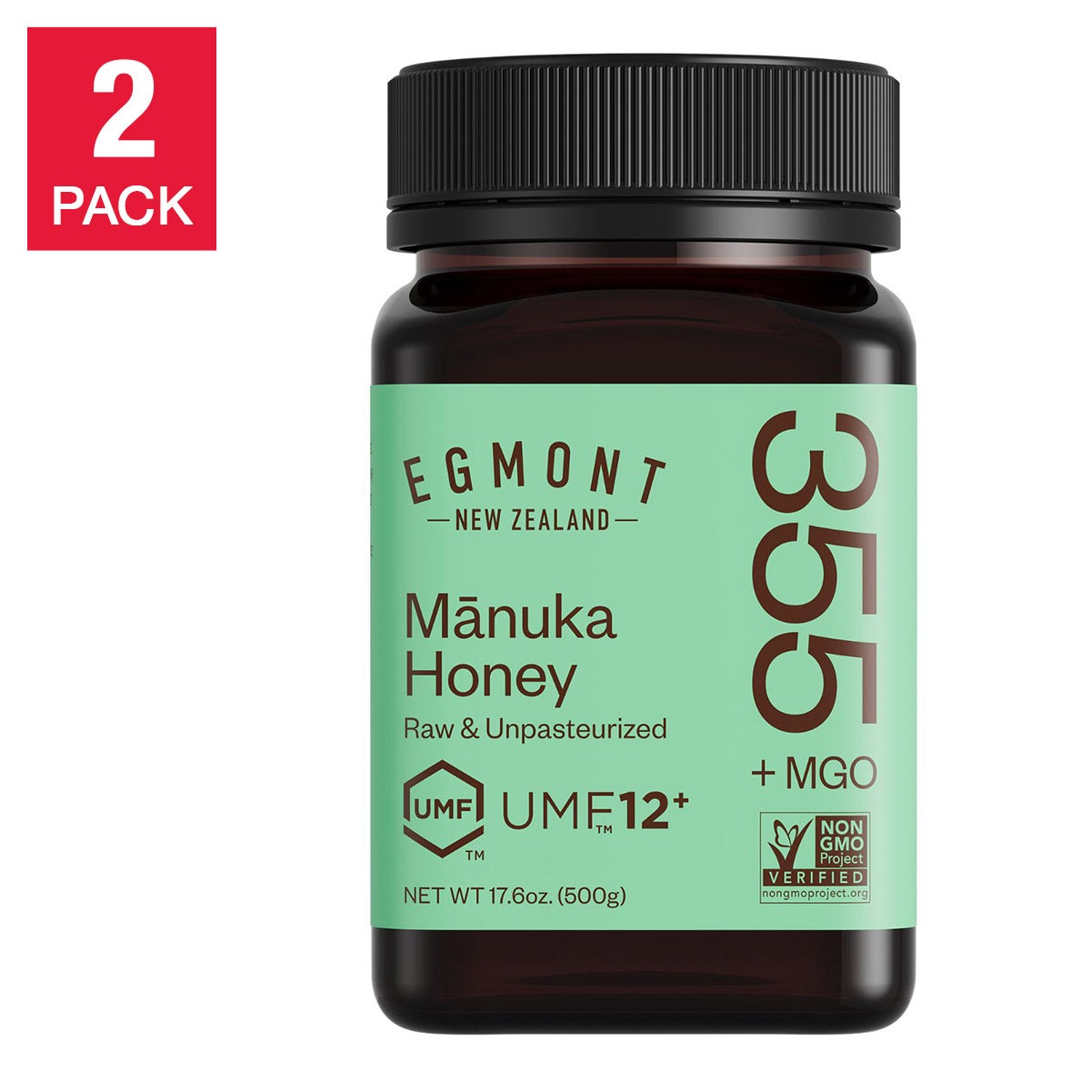 Egmont Honey Certified UMF 12+, MGO 355 Raw and Unpasteurized Manuka Honey, 17.6 oz, 2-Pack