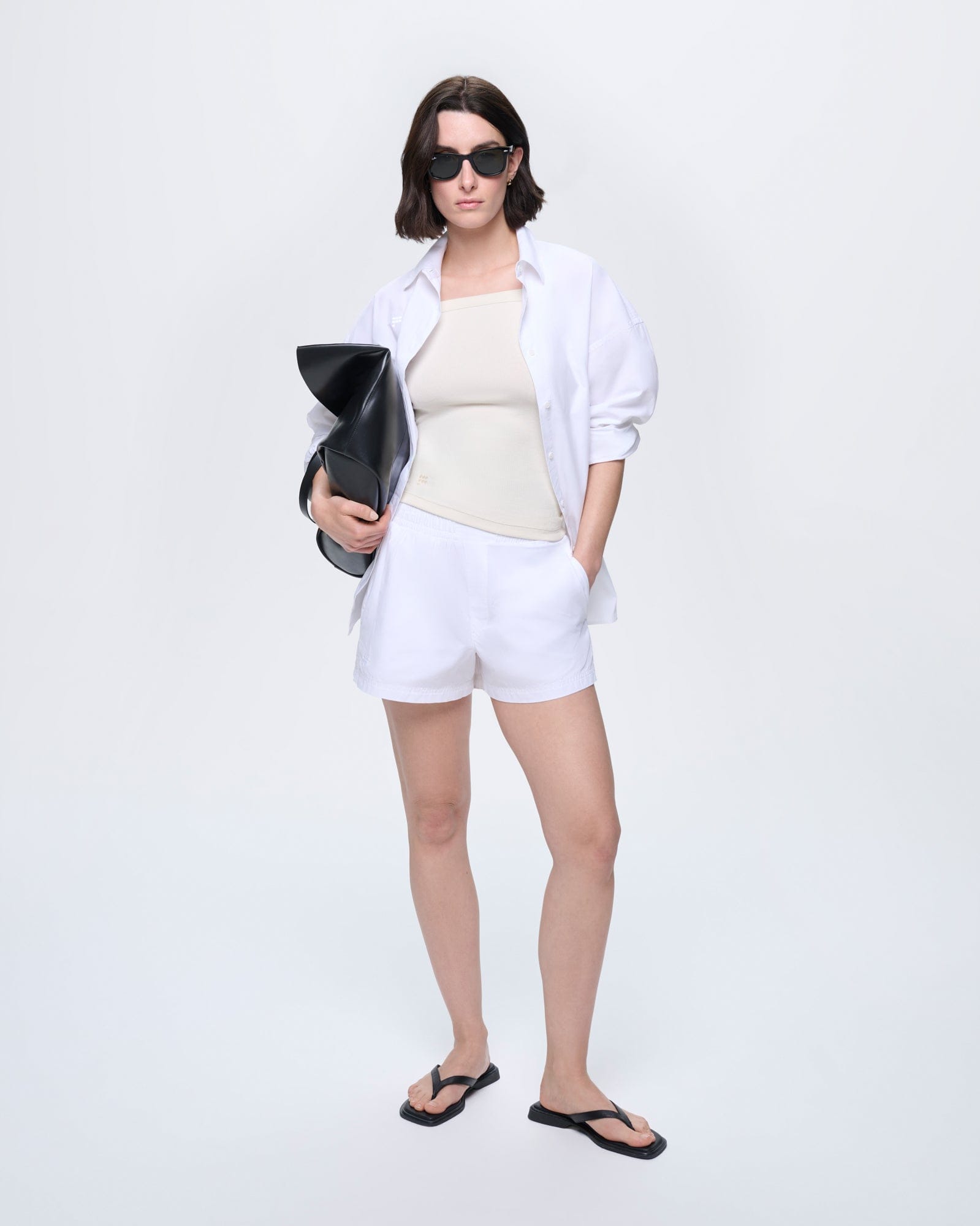 Image of Womens Cotton Poplin Shorts—Off-White