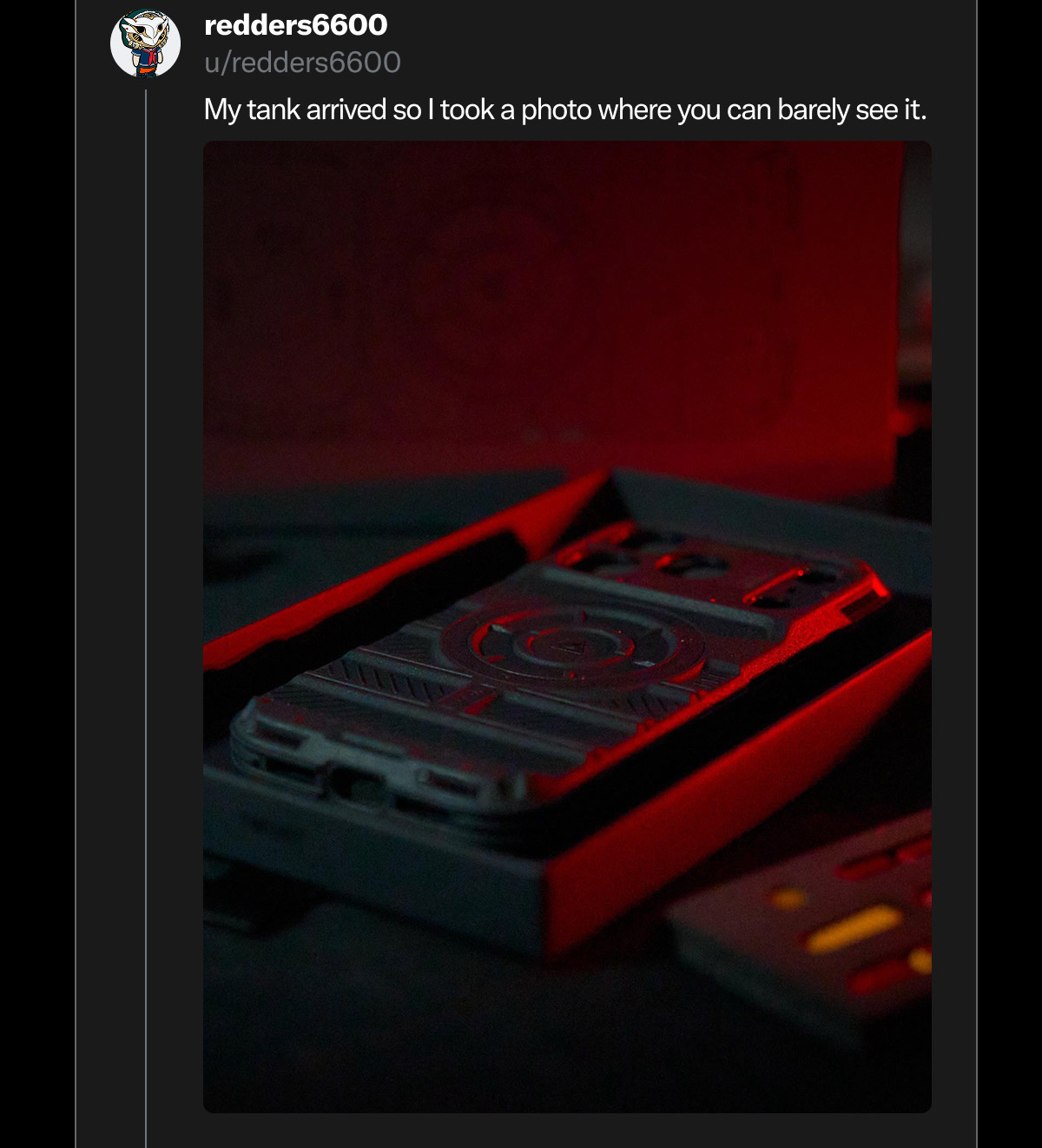 u/redders6600 on Reddit: "My tank arrived so I took a photo where you can barely see it."