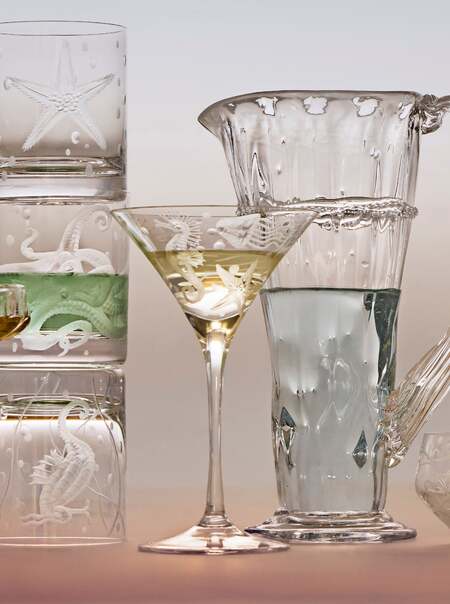 Frutti di Mare Hand-Engraved Crystal Martini Glasses – 6oz/180ml (Set of 6)
