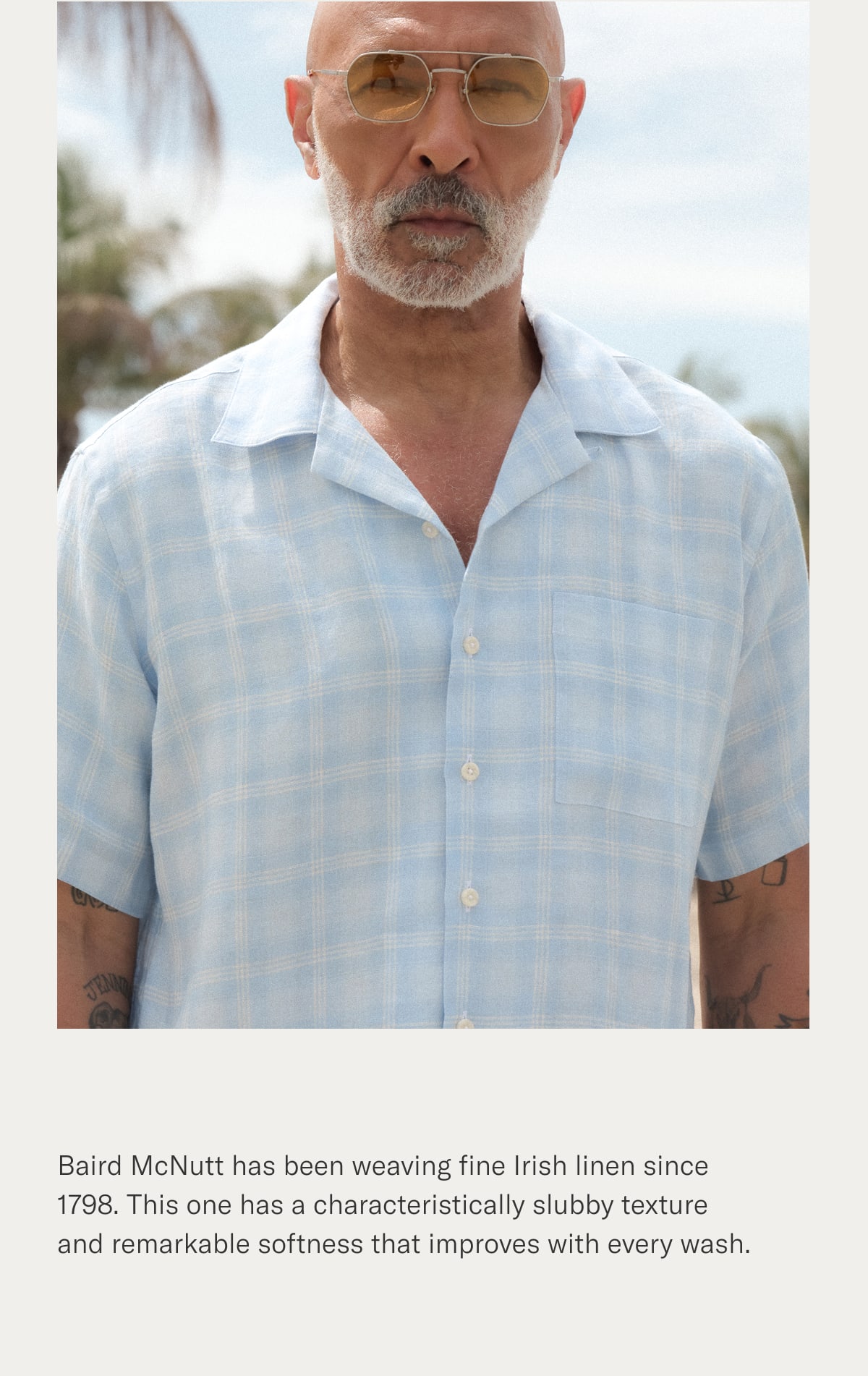 Baird McNutt has been weaving fine Irish linen since 1798. This one has a characteristically slubby texture and remarkable softness that improves with every wash. 