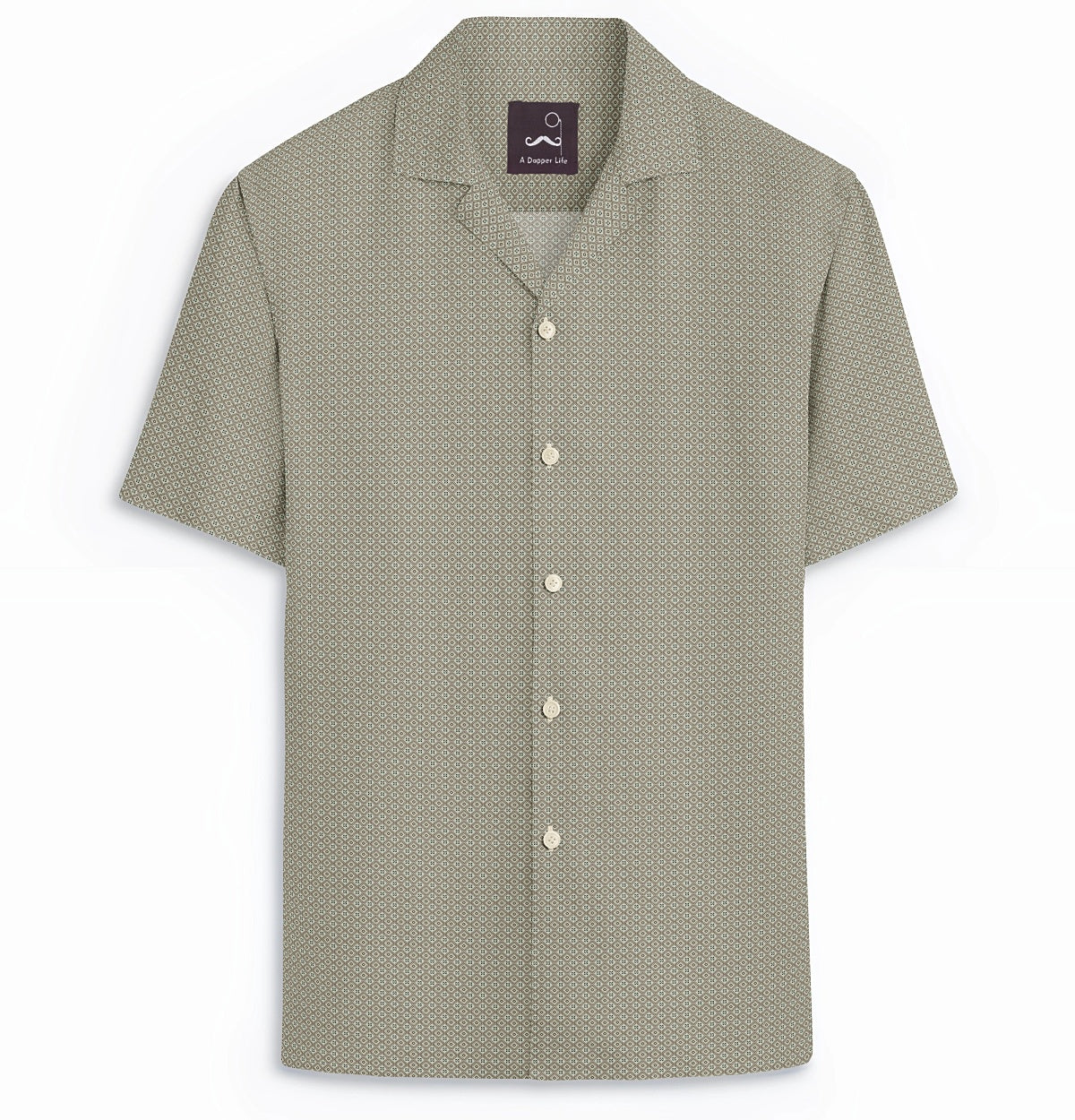 Image of Pure Cotton - Camp Collar - Short Sleeve - Beige Diamond Grid