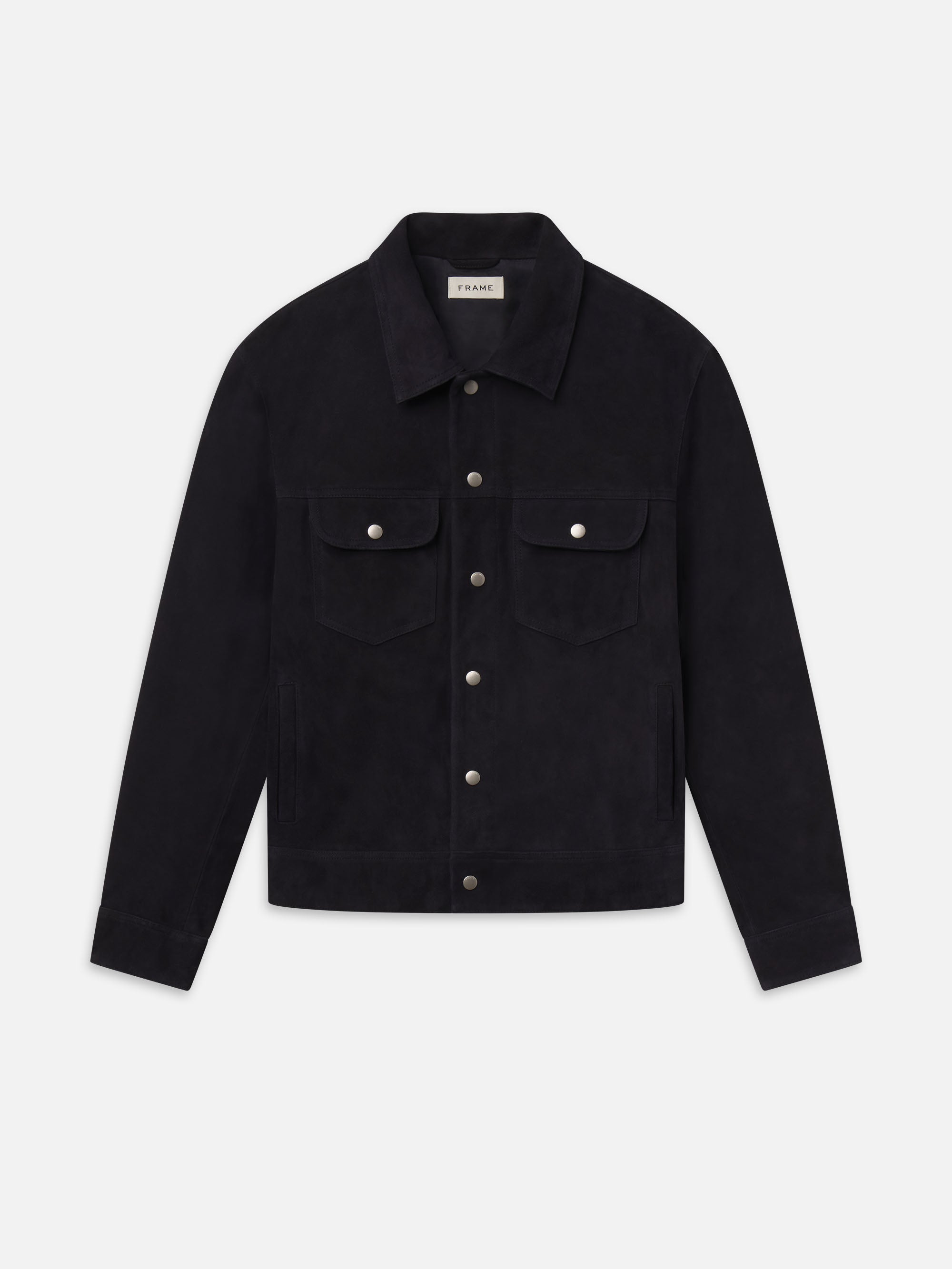 SUEDE TRUCKER JACKET IN DARK NAVY