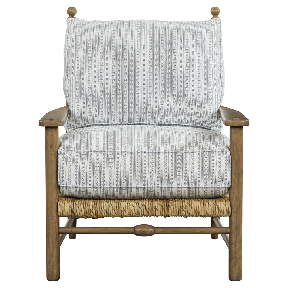 Image of Bailey Coastal Beach Blue Stripe Woven Rush Wood Arm Chair