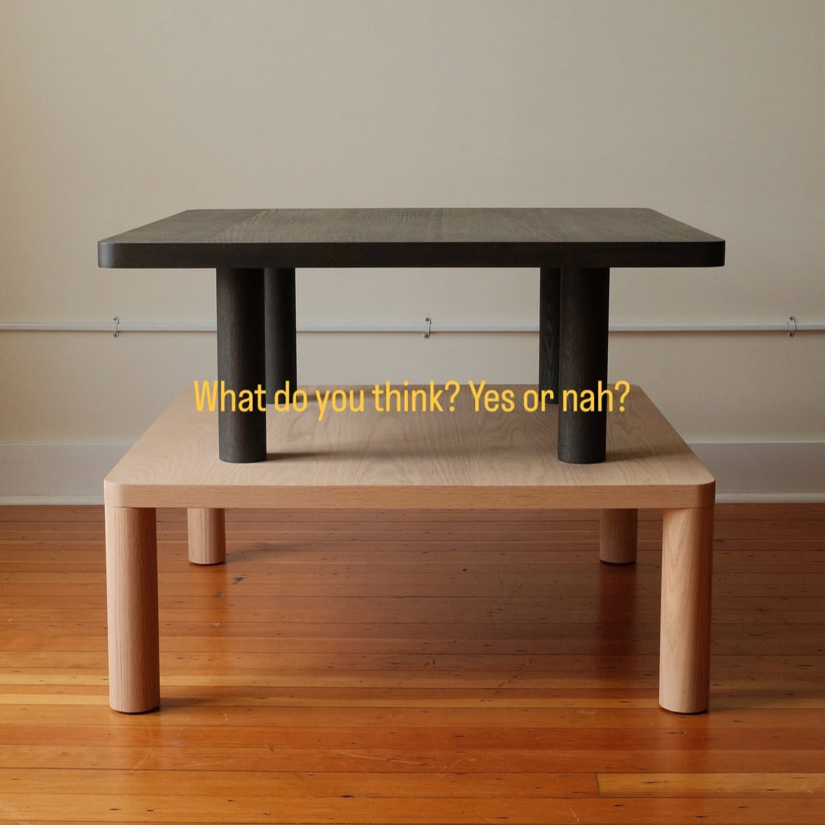 Keeps Modern Square Coffee Tables in dark smoke and light natural finish