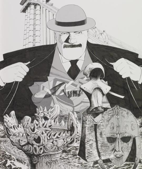 Black and white manga illustration. 