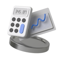 A 3D rendering of a calculator and chart that's trending up and to the right.