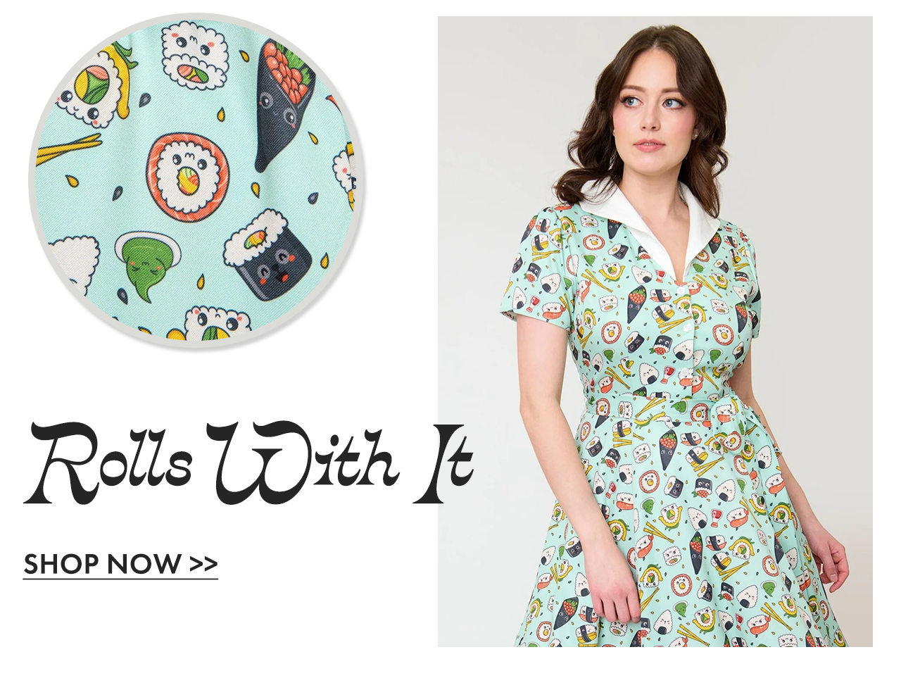 Mint Sushi Print Shirt Dress