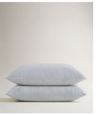 Blue Ticking Stripe Pillowcase Set