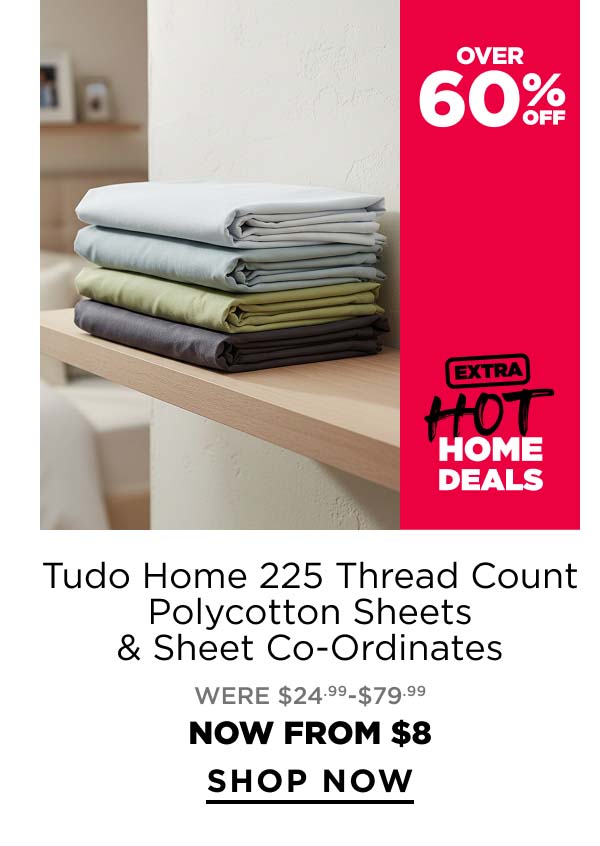 Tudo Home 225 Thread Count Polycotton Sheets & Sheet Co-Ordinates