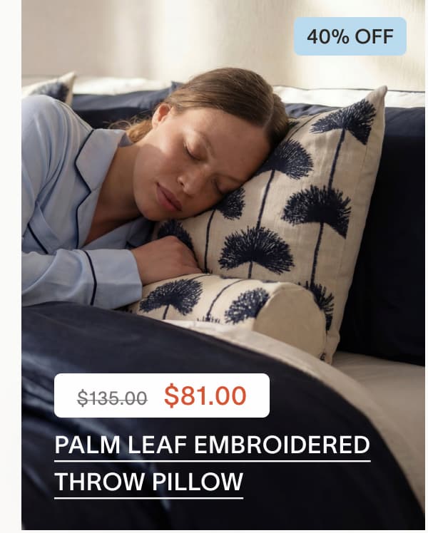 Palm Leaf Embroidered Throw Pillow - 40% OFF