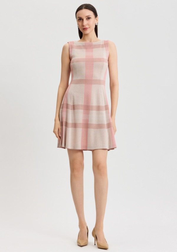 A-Line Multi-Color Plaid Knit Dress - True Fit
