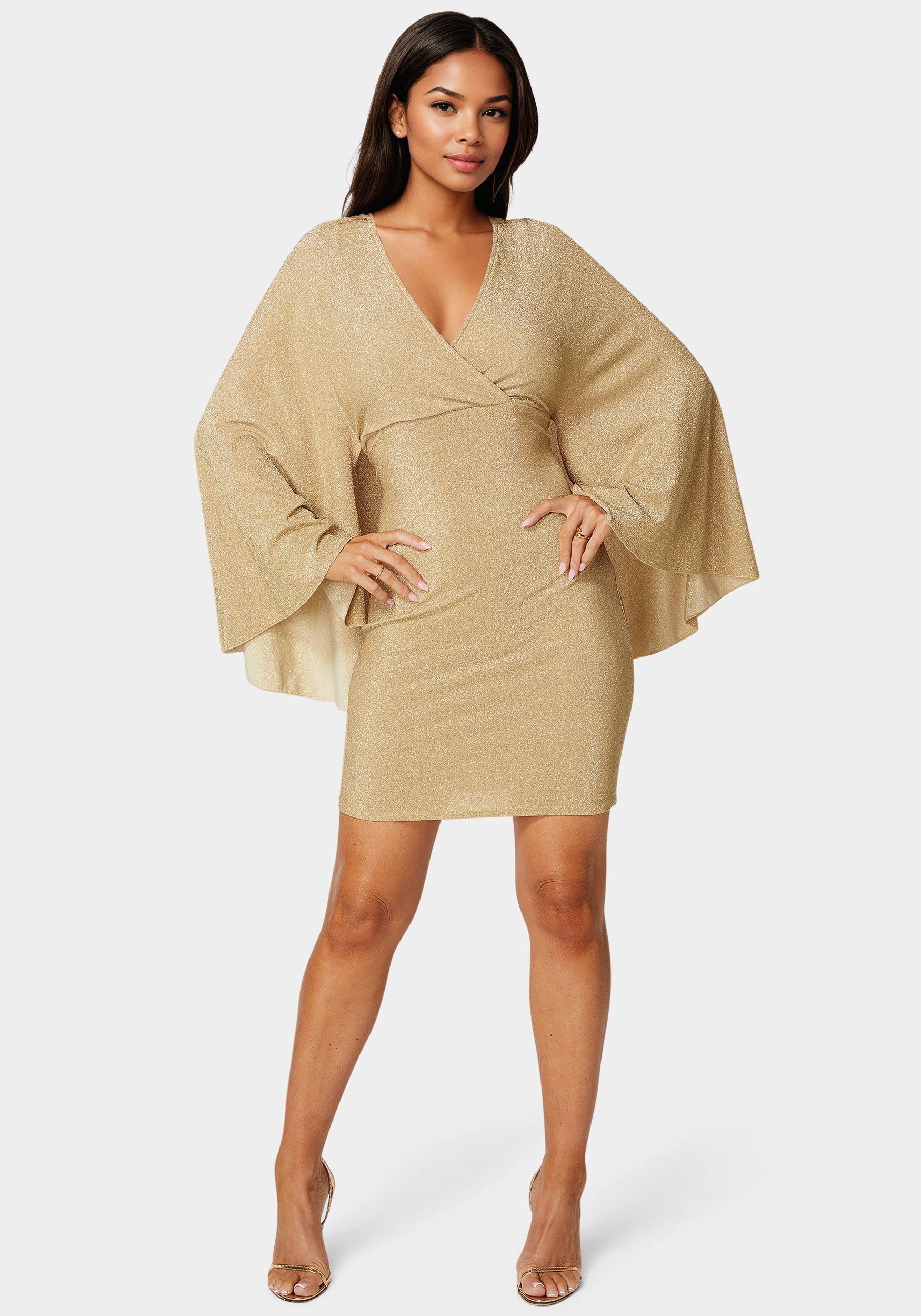 Image of Plunge Neck Drama Cape Dress