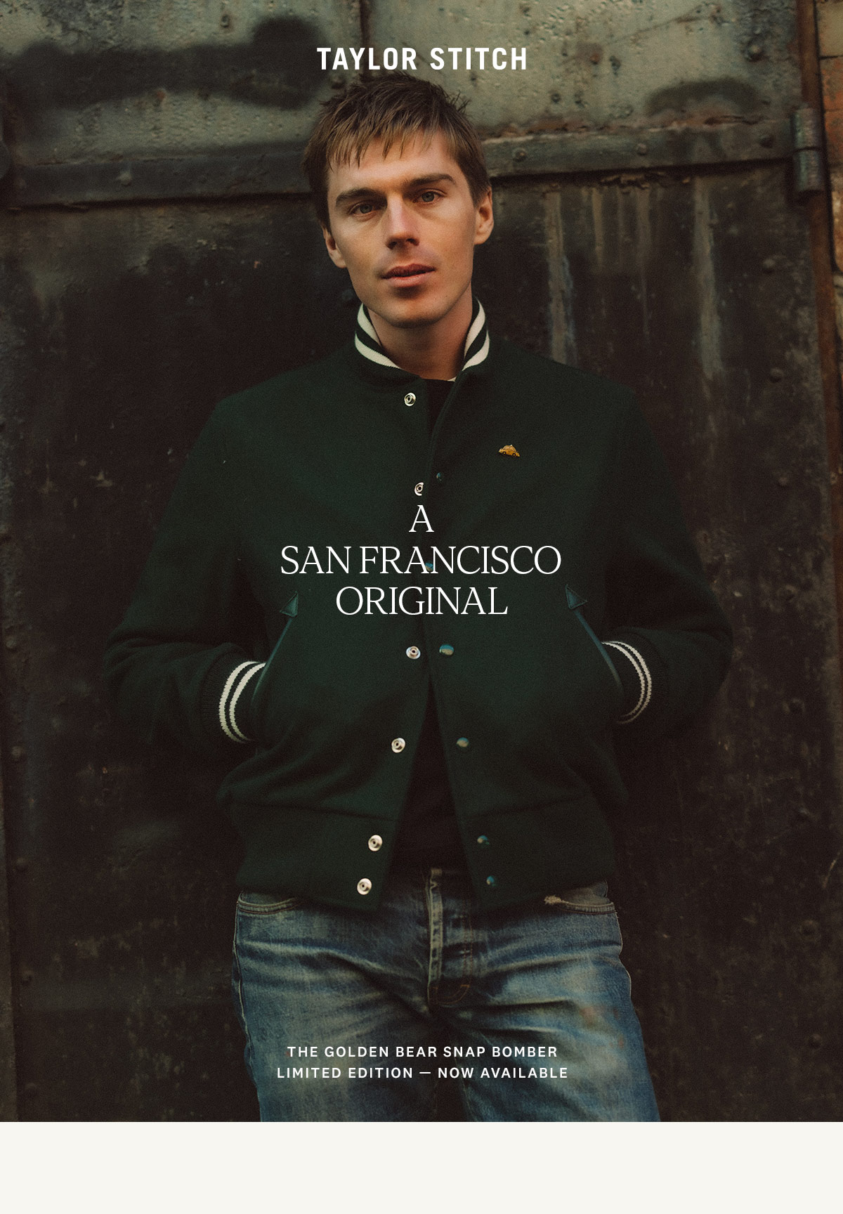 A San Francisco Original | The Golden Bear Snap Bomber in Ivy Wool | Taylor Stitch