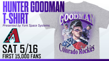 Get your Hunter Goodman t-shirt presented by KOA on Saturday, May 16 for the first 15,000 fans when the Rockies host the D-backs.