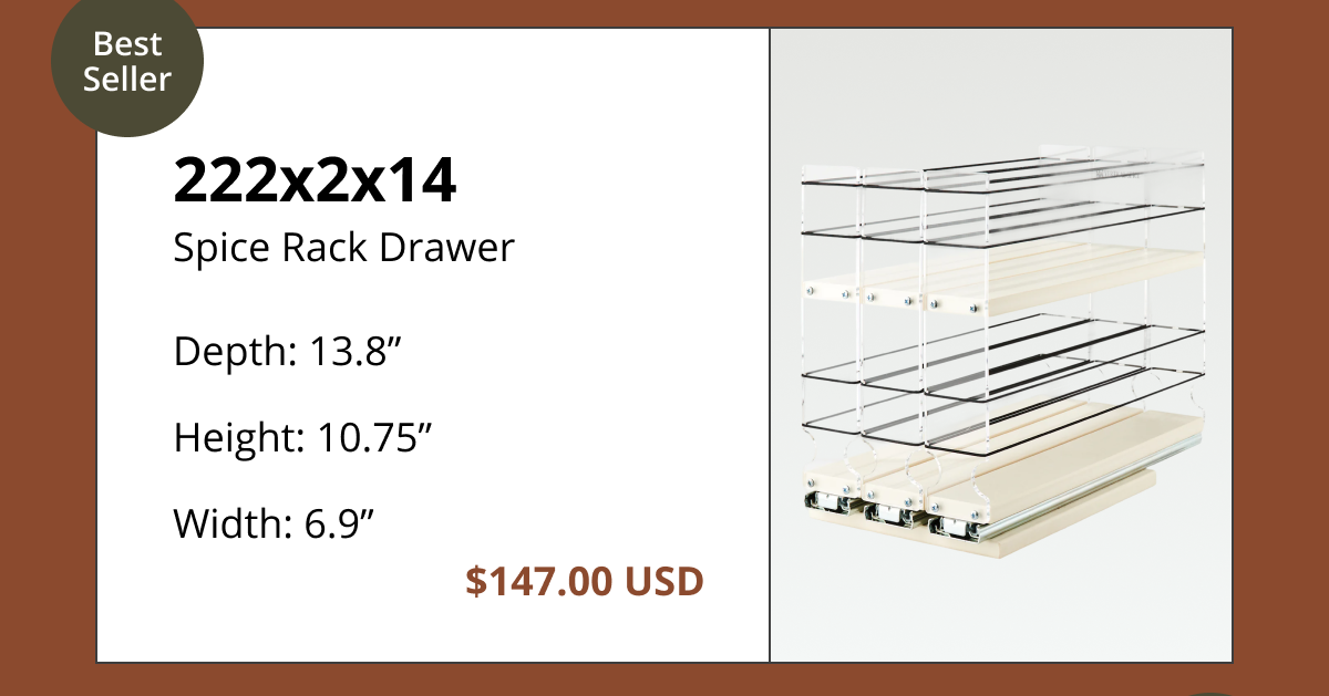 Deep spice rack drawer 222x2x14 for maximizing cabinet storage, ideal for larger spice collections