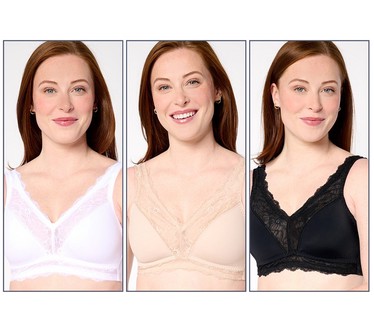 Breezies Soft Support Lace Wirefree Unlined Bra Set of 3