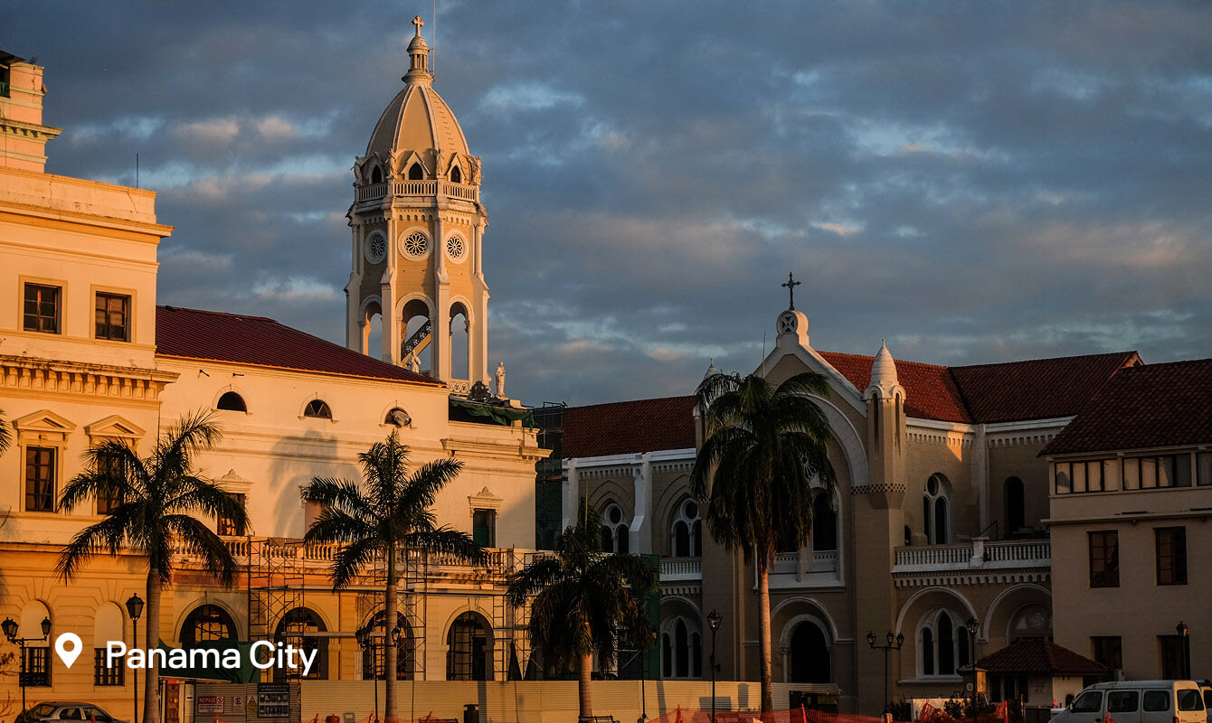 Architecture in Panama City at sunset