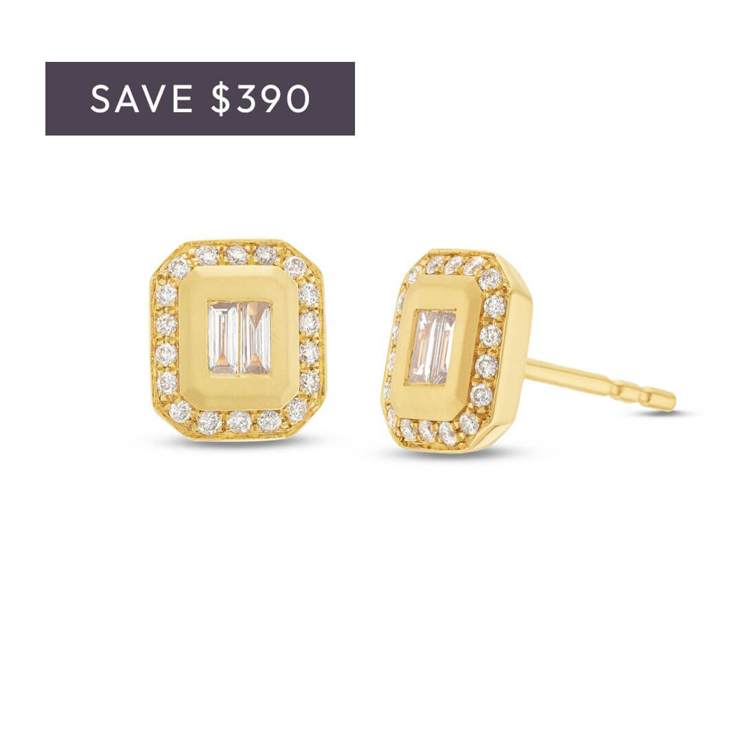 Baguette & Round Diamond Bezel Studs