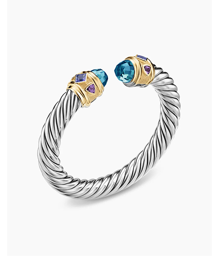 Renaissance® Cable Flex® BraceletSterling Silver with 14K Yellow Gold, Hampton Blue Topaz, Iolite and Amethyst, 9mm