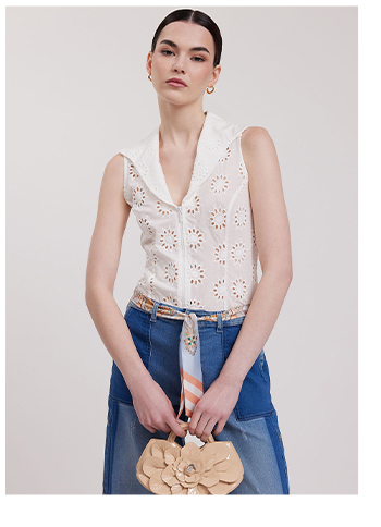 White Cotton Eyelet Sleeveless Shirt