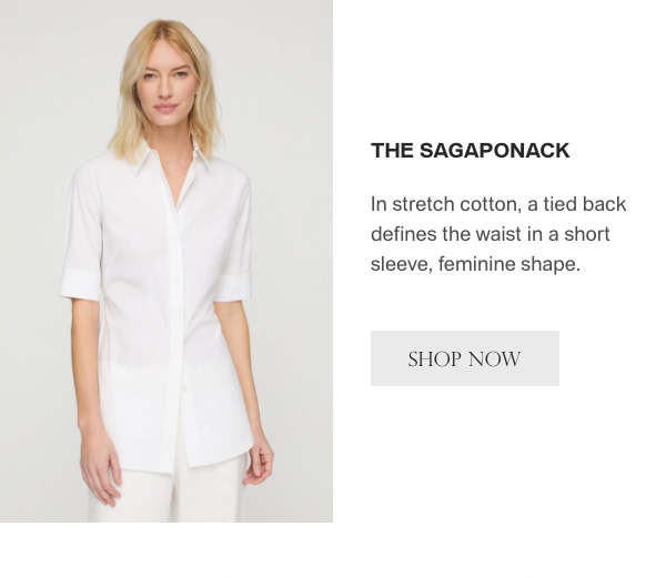 The Sagaponack - In stretch cotton, a tied back defines the waist in a short sleeve, feminine shape. - [SHOP NOW]