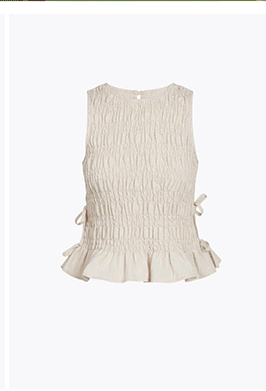 Linen Blend Side-Tie Ruffle Hem Top