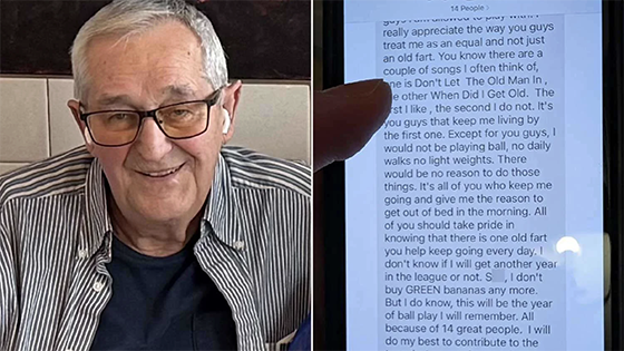 Two pictures. A man; and, text on a cell phone.