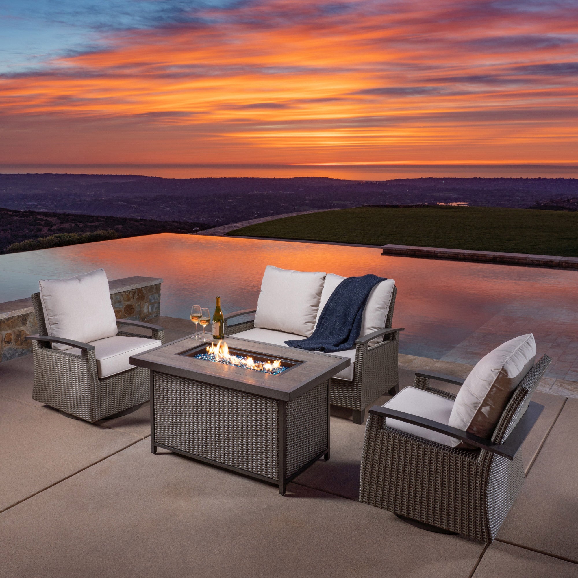 Grand Leisure Las Palmas 4-Piece Fire Outdoor Patio Seating Set