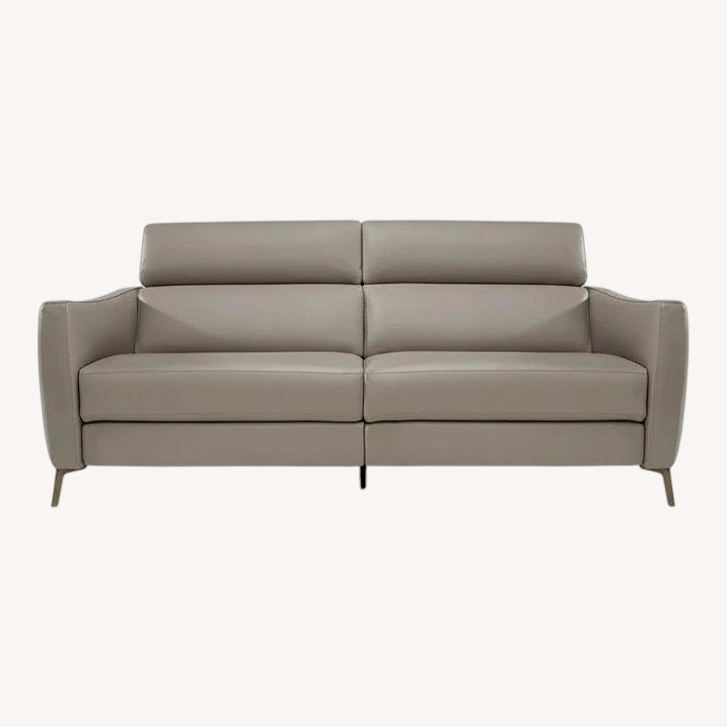 Image of Natuzzi Light Gray Leather 3+ Seater Sofa