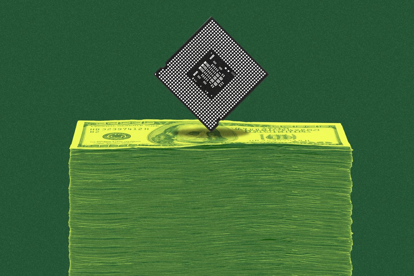A chip on a pile of cash