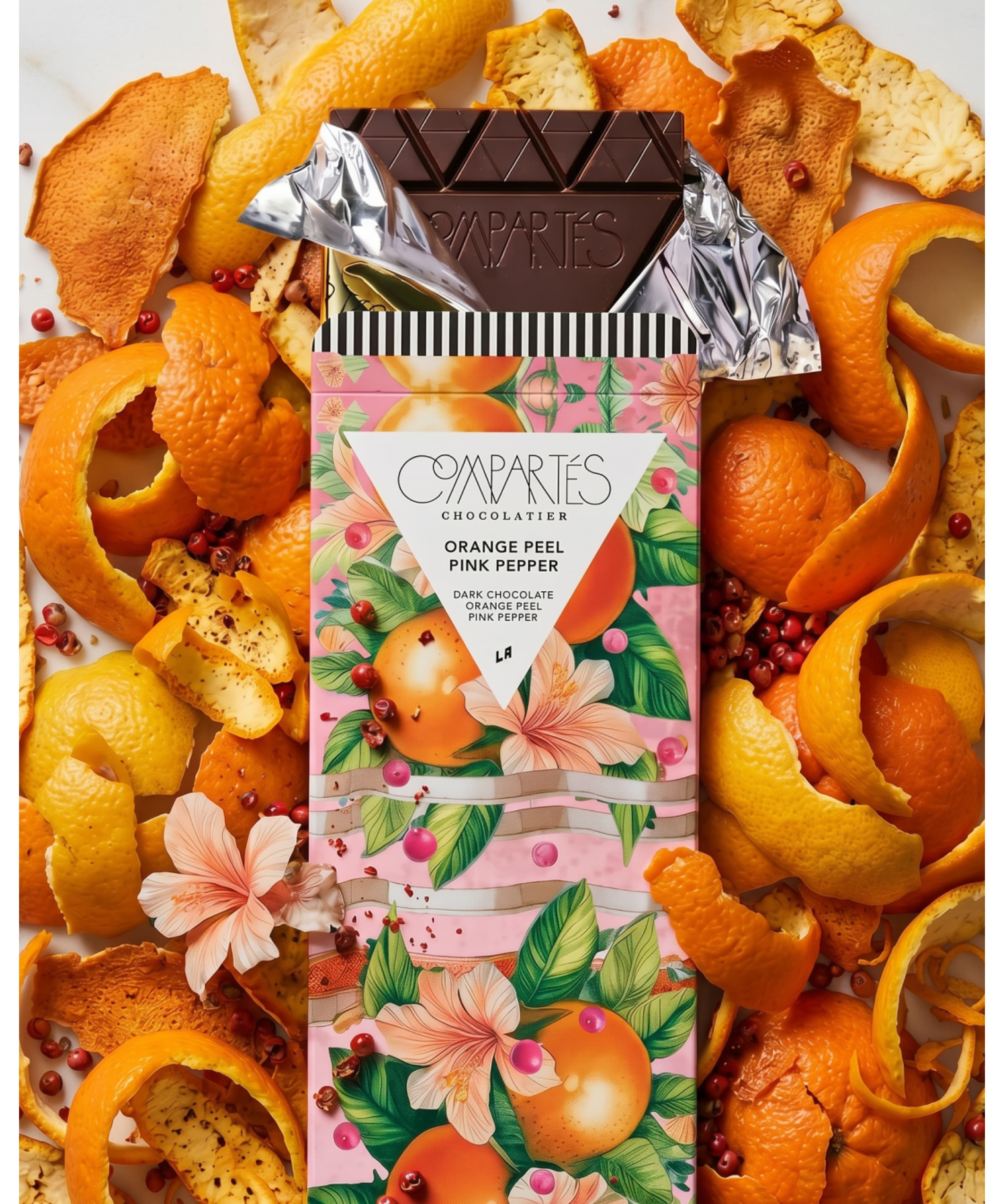 Orange Peel Pink Pepper Vegan Dark Chocolate Bar